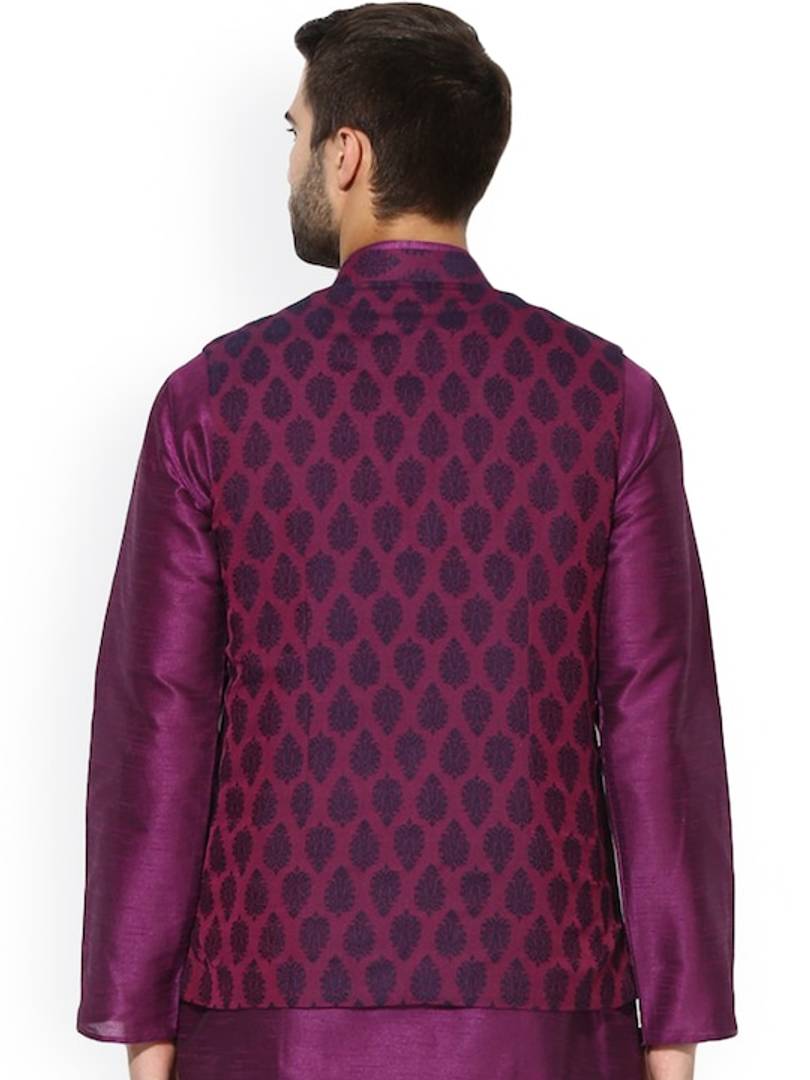 Men's Purple 
Silk Blend
 Woven Design Nehru Jackets